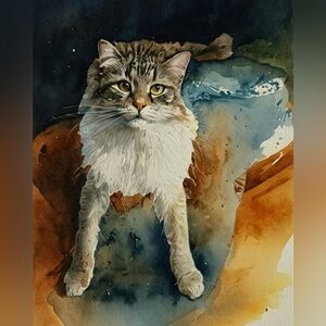 8.5inx~10in Cozy Collage Cat Graphic with Brown and Cream - Glossy Print Out